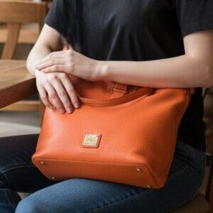 Dooney & Bourke Tabitha Persimmon Pebbled Grain Leather Bucket Shoulder …